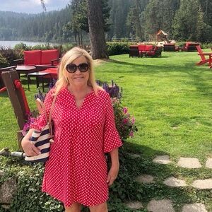 Jude Connally Red and White Bell Sleeve Tunic, Kerry style size medium